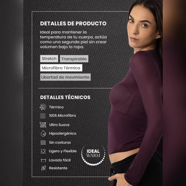Camiseta Térmica Cuello Redondo Vino de Microfibra Stretch