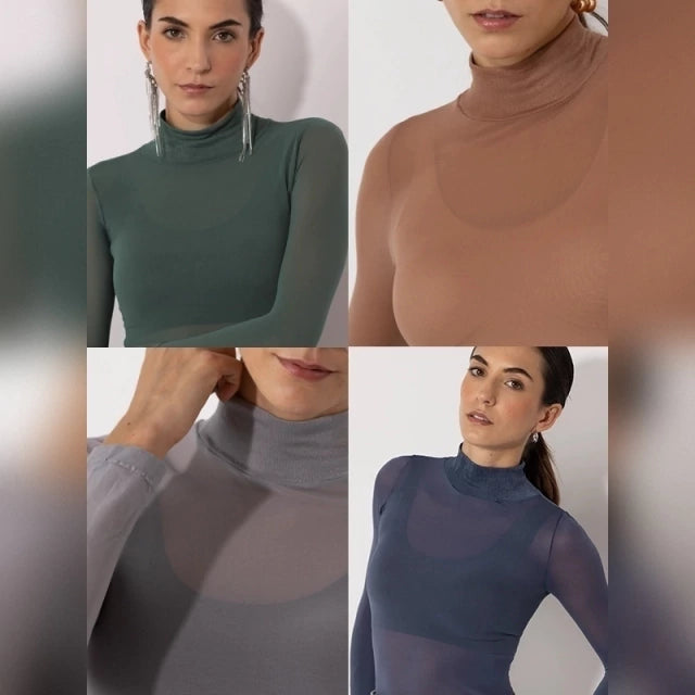 Camiseta Térmica Cuello Cisne Azul de Microfibra Stretch