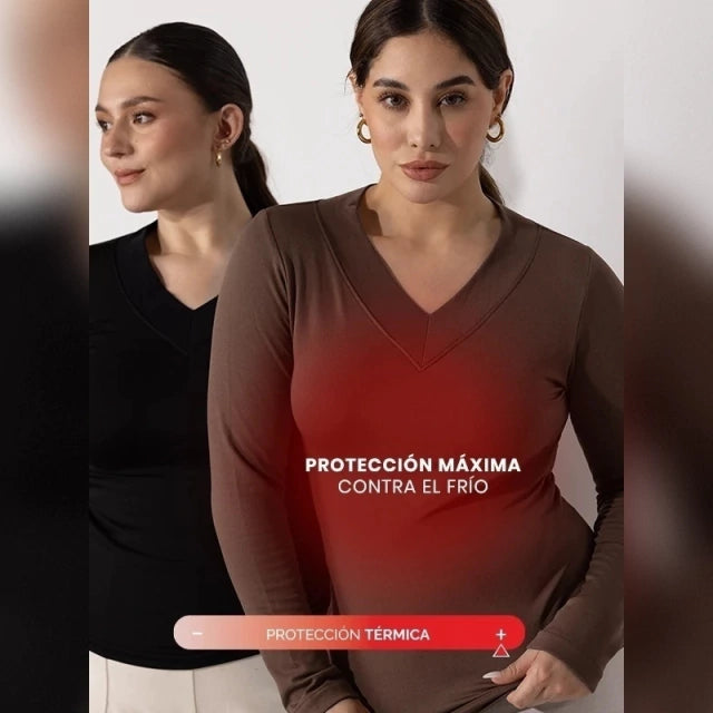 Camiseta Térmica Polar Marrón Cuello en V