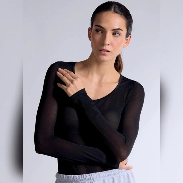 Camiseta Térmica Manga Larga Negra de Microfibra Stretch Sin Costuras