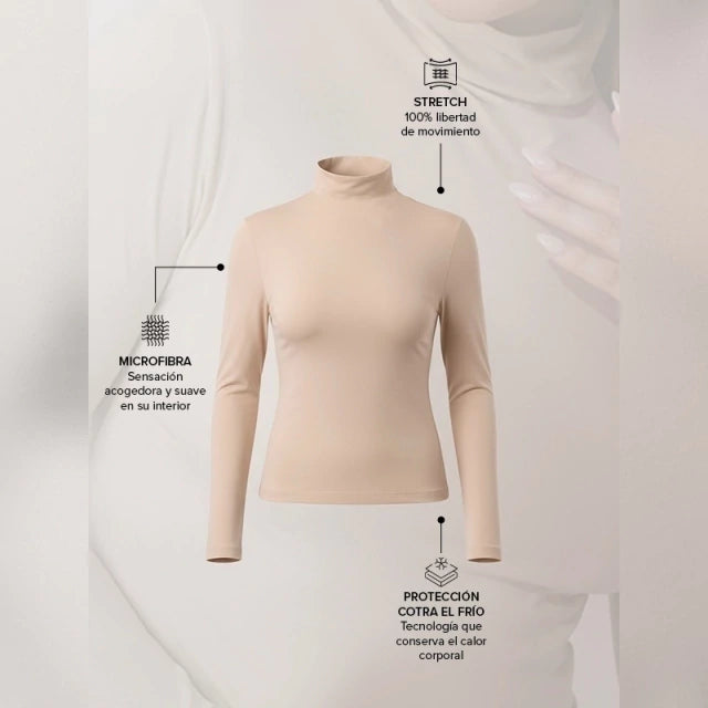 Camiseta Térmica Cuello Alto Verde Lima de Microfibra Opaca