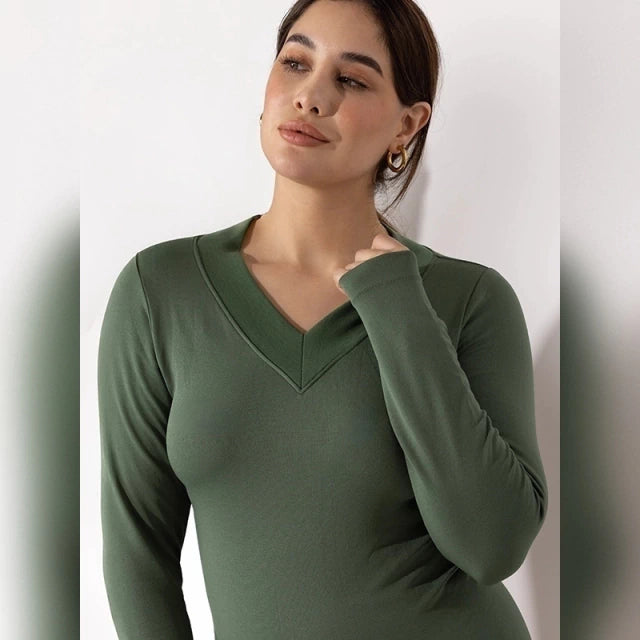 Camiseta Térmica Polar Verde Cuello en V