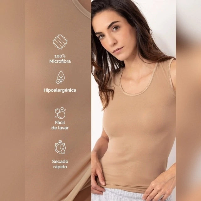 Camiseta Térmica Sin Manga Blanca de Microfibra Stretch