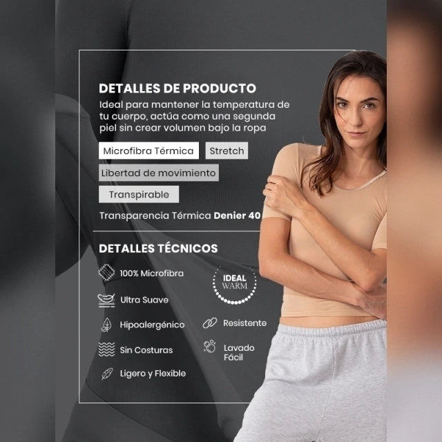 Camiseta Térmica Manga Corta Piel de Microfibra Stretch Sin Costuras