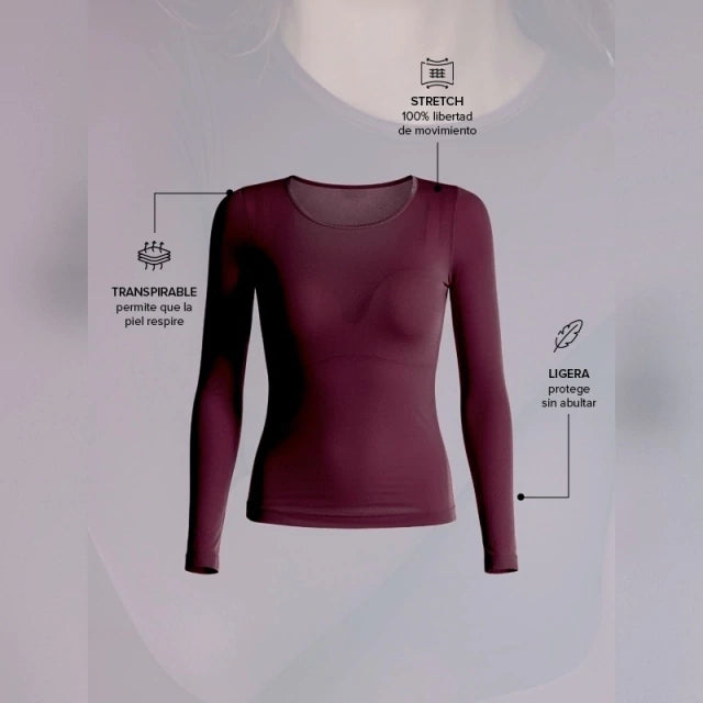 Camiseta Térmica Cuello Redondo Gris de Microfibra Stretch