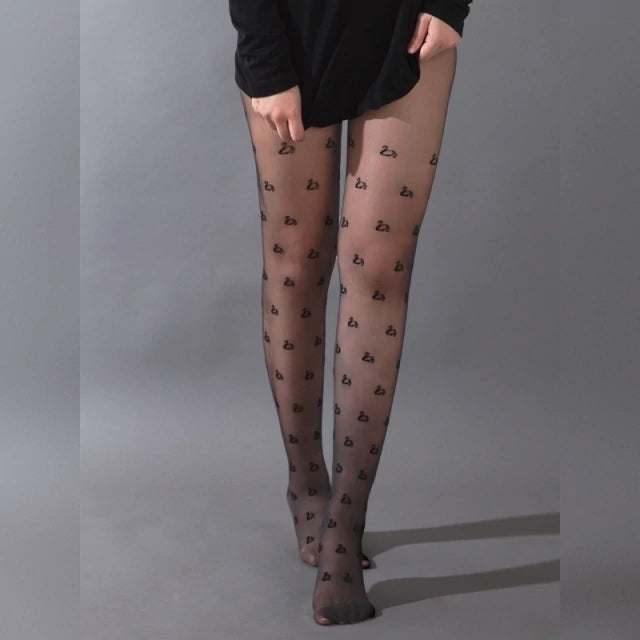 Pantimedia con Diseño de Cisnes en Terciopelo Suave y Elástica