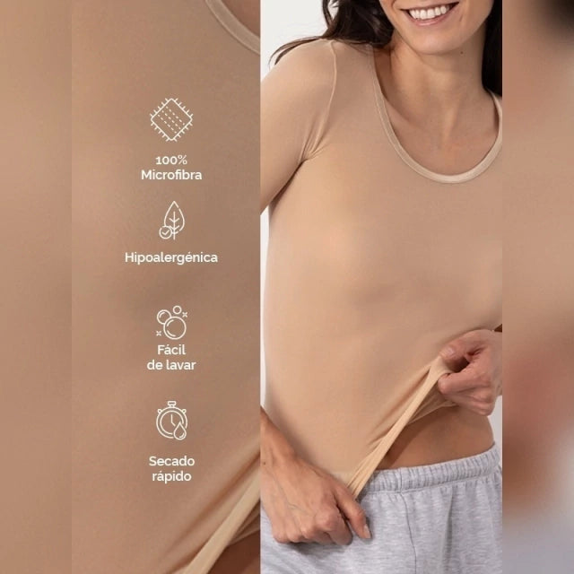 Camiseta Térmica Manga Corta Piel de Microfibra Stretch Sin Costuras