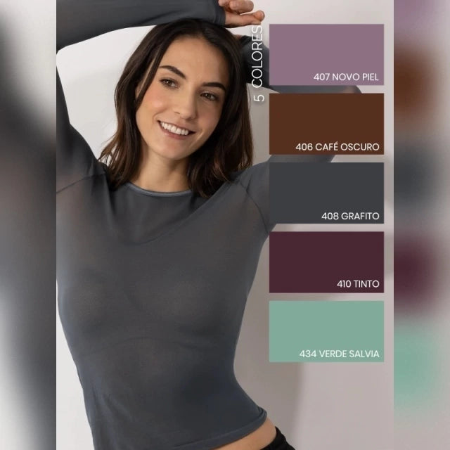 Camiseta Térmica Cuello Redondo Gris de Microfibra Stretch