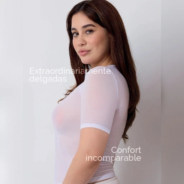 Camiseta Térmica Manga Corta Piel de Microfibra Stretch Sin Costuras