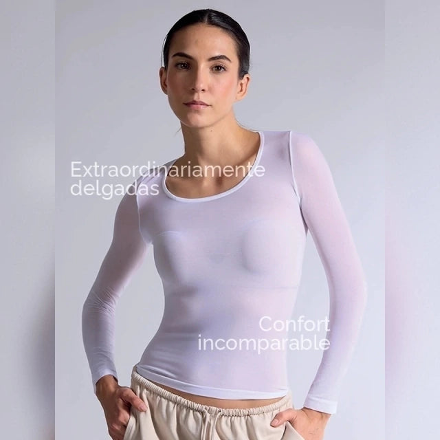 Camiseta Térmica Manga Larga Piel de Microfibra Stretch Sin Costuras