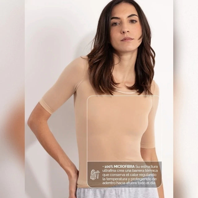 Camiseta Térmica Manga Corta Negra de Microfibra Stretch Sin Costuras