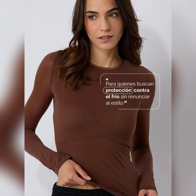 Camiseta Térmica Cuello Redondo Lila de Microfibra Stretch