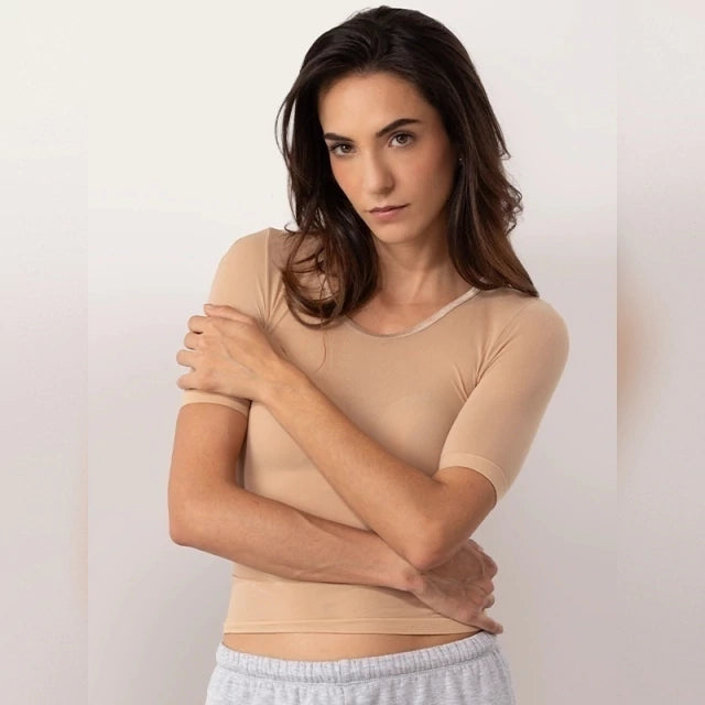 Camiseta Térmica Manga Corta Piel de Microfibra Stretch Sin Costuras