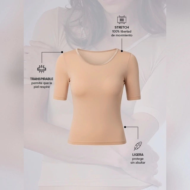 Camiseta Térmica Manga Corta Negra de Microfibra Stretch Sin Costuras