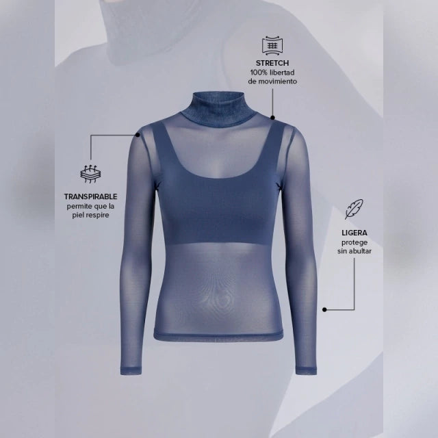 Camiseta Térmica Cuello Cisne Negra de Microfibra Stretch