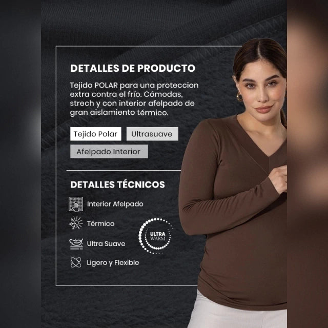 Camiseta Térmica Polar Marrón Cuello en V